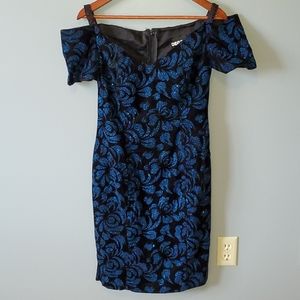 Vintage blue and back dress . Off shoulder